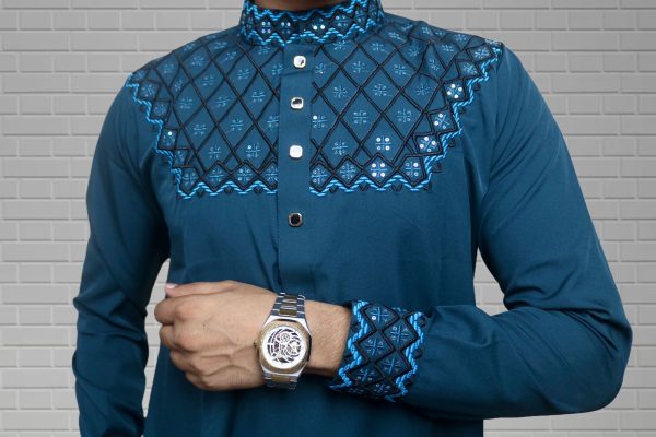 Premium Micro Stitch Panjabi Bottle Green[OSUN-p7]