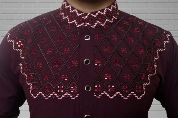 Premium Micro Stitch Panjabi Maroon[OSUN-p6] - Image 2