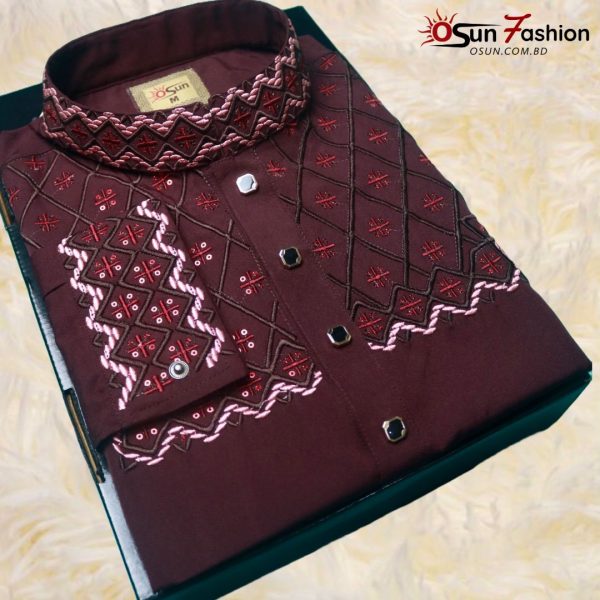 Premium Micro Stitch Panjabi Maroon[OSUN-p6] - Image 3