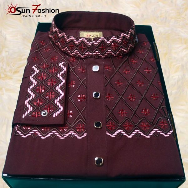 Premium Micro Stitch Panjabi Maroon[OSUN-p6]