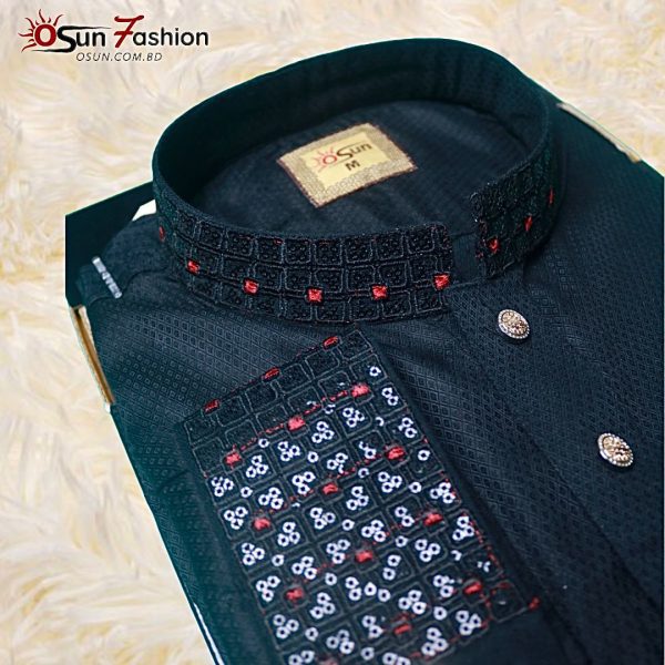 Sequence Embroidery Panjabi Black (osun-p1)