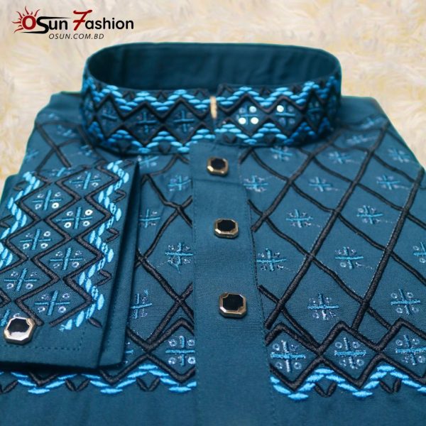 Premium Micro Stitch Panjabi Bottle Green[OSUN-p7] - Image 2