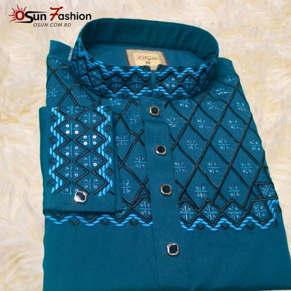 Premium Micro Stitch Panjabi Bottle Green[OSUN-p7] - Image 4