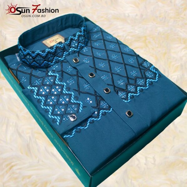 Premium Micro Stitch Panjabi Bottle Green[OSUN-p7] - Image 3