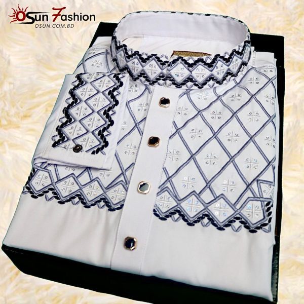 Premium Micro Stitch Panjabi White[OSUN-p5]
