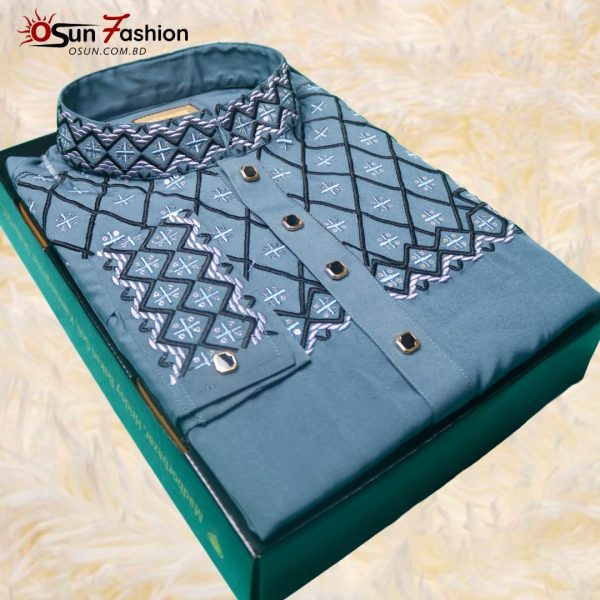 Premium Micro Stitch Panjabi Gray[OSUN-p8] - Image 3