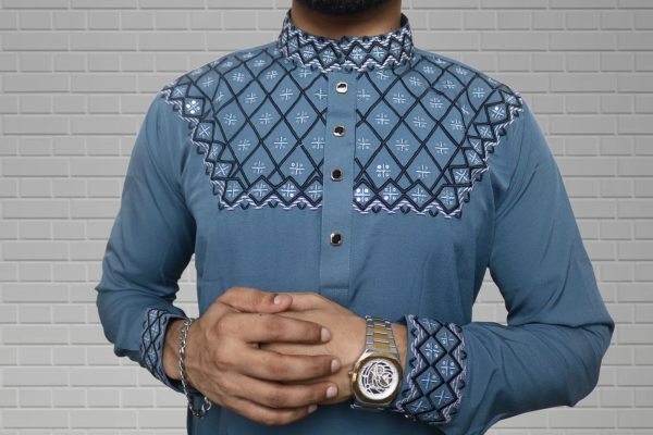 Premium Micro Stitch Panjabi Gray[OSUN-p8]