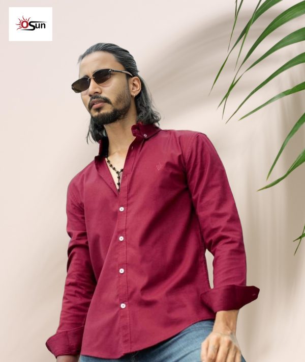 Oxford Slim-Fit Cotton Shirt-Meroon